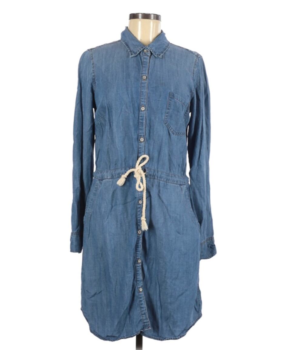 LOVE STITCH Womens Chambray Shirt Dress Size Me Blue Button Down Rope Belt